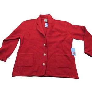 Squaw Valley Womens Red 100% Boiled Wool Button Front Cardigan Jacket PL New